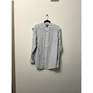 Preowned Men's Vintage Club Room Mandarin Collar Button Down Dress Shirt Sz L
